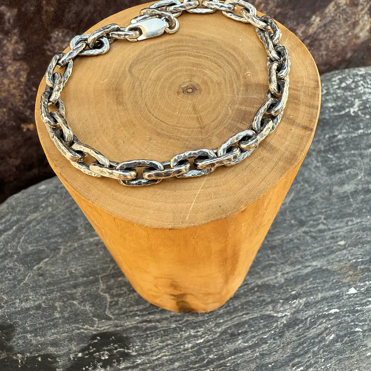 V Pulsera de cadena de Plata 950 de eslabónes gruesos y  martillados 1