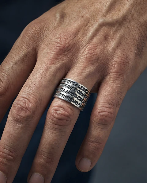 U Anillo con 16 Palabras positivas de plata 950 