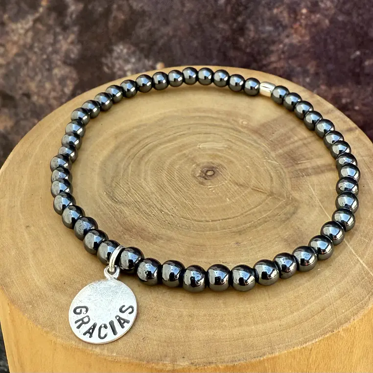 Pulsera elástica Gracias de Plata 950 con mostacillas de piedras 4