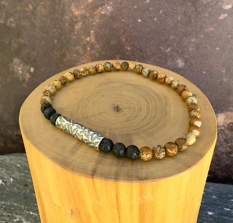 V Pulsera elástica Tubo Delgado de plata 950 con líneas y Piedras de 4mm