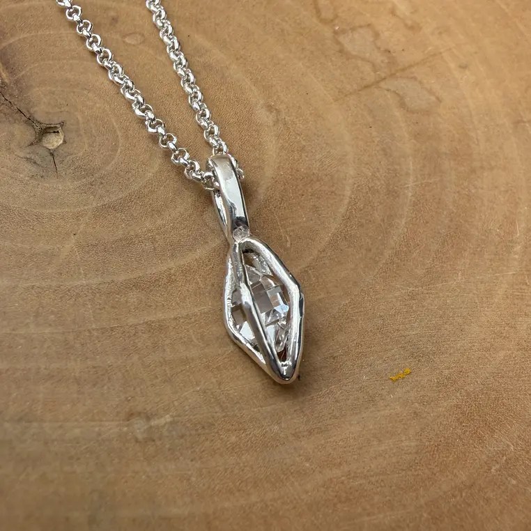 Colgante mini Jaulita octoedro de plata 950 con Cuarzo Diamante Herkimer  1