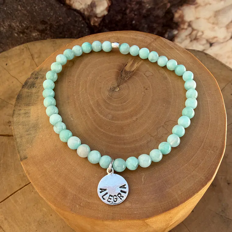 Pulsera elástica con medalla Alegría de  Plata 950 con mostacillas de piedras  3