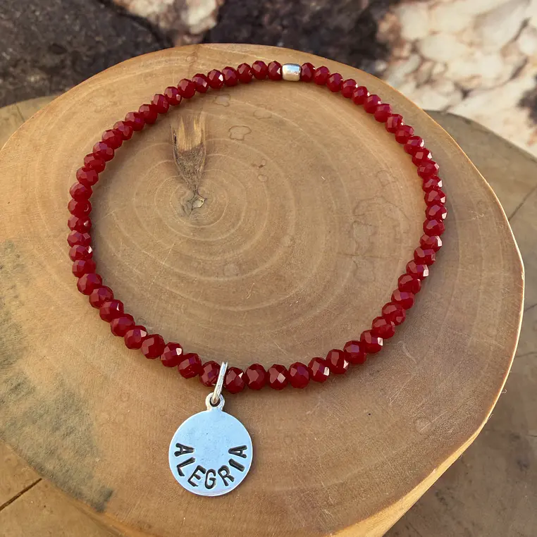 Pulsera elástica con medalla Alegría de  Plata 950 con mostacillas de piedras  5