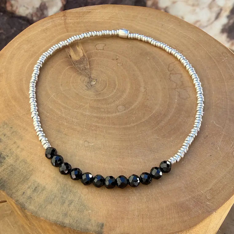Pulsera elástica de mostacillas de plata 1000 y piedras 6