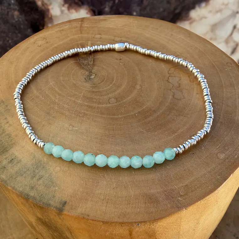 Pulsera elástica de mostacillas de plata 1000 y piedras 7
