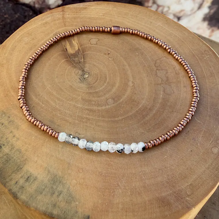 Pulsera elástica de mostacillas de Cobre y Piedras 5