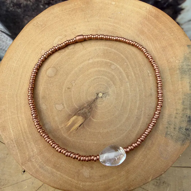 Pulsera elástica de mostacillas de Cobre y una piedra  2
