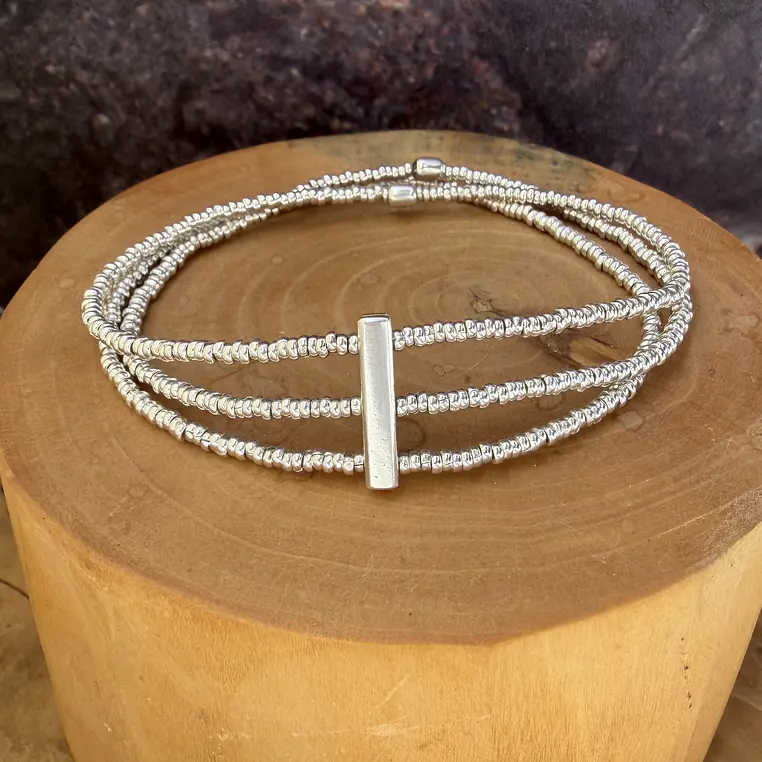 Pulsera elástica 3 hileras mostacillas de plata 1000  1