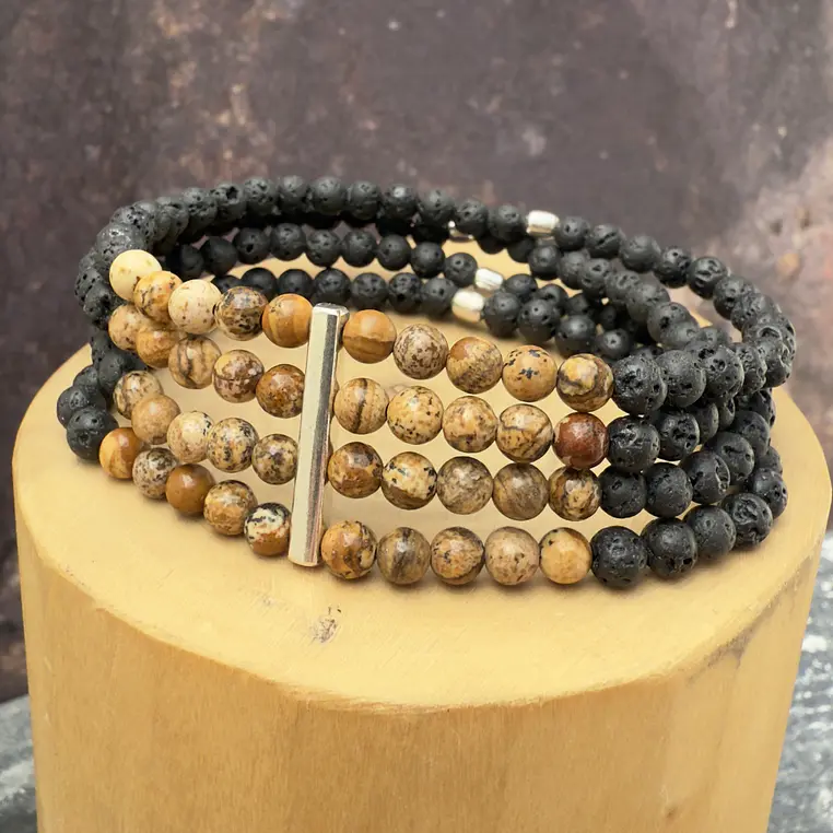 Pulsera elástica 4 hileras de piedra de 4mm y plata 950 2