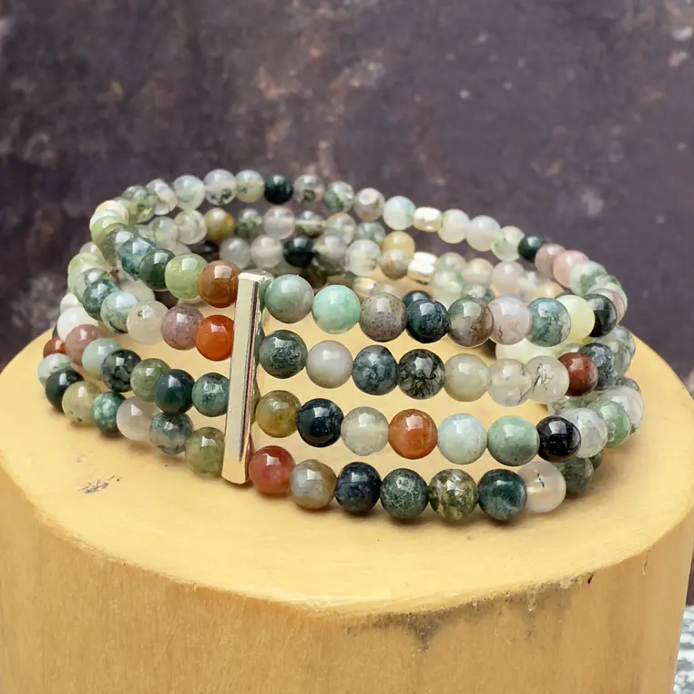Pulsera elástica 4 hileras de piedra de 4mm y plata 950 4