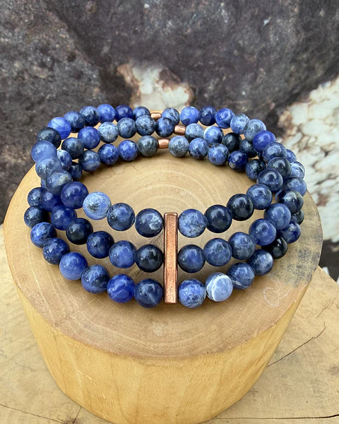 Pulsera de 3 corridas elástica de cobre y mostacillas de Piedras de 6mm