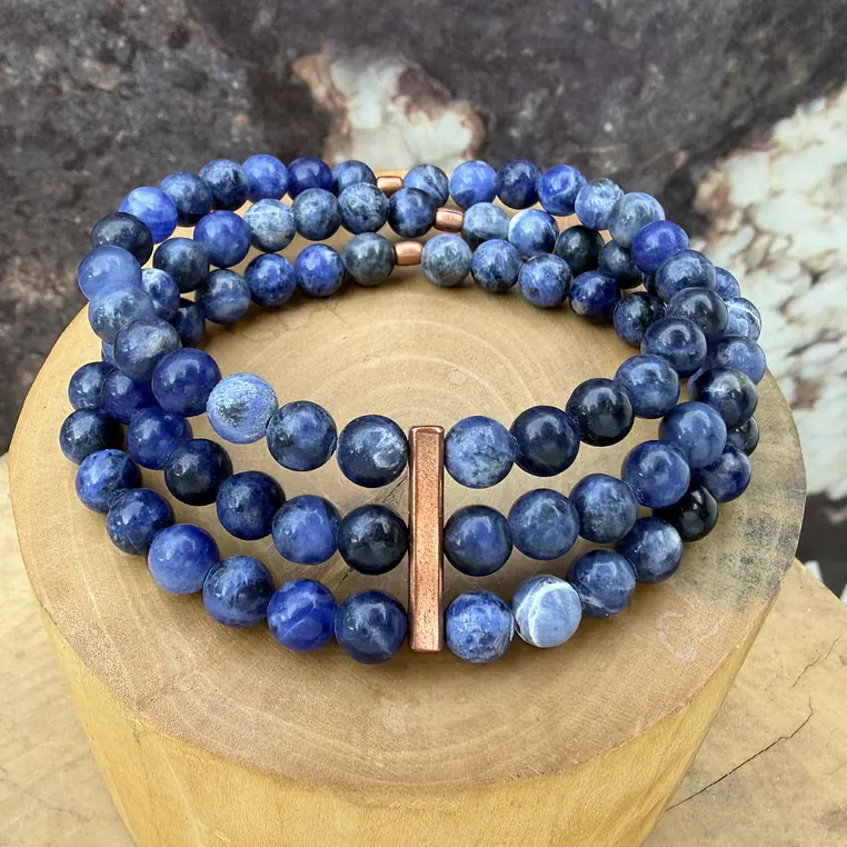 Pulsera de 3 corridas elástica de cobre y mostacillas de Piedras de 6mm 1