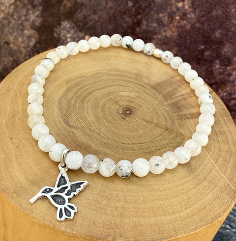 Pulsera elástica Colibrí plata 950 y mostacillas de piedras 