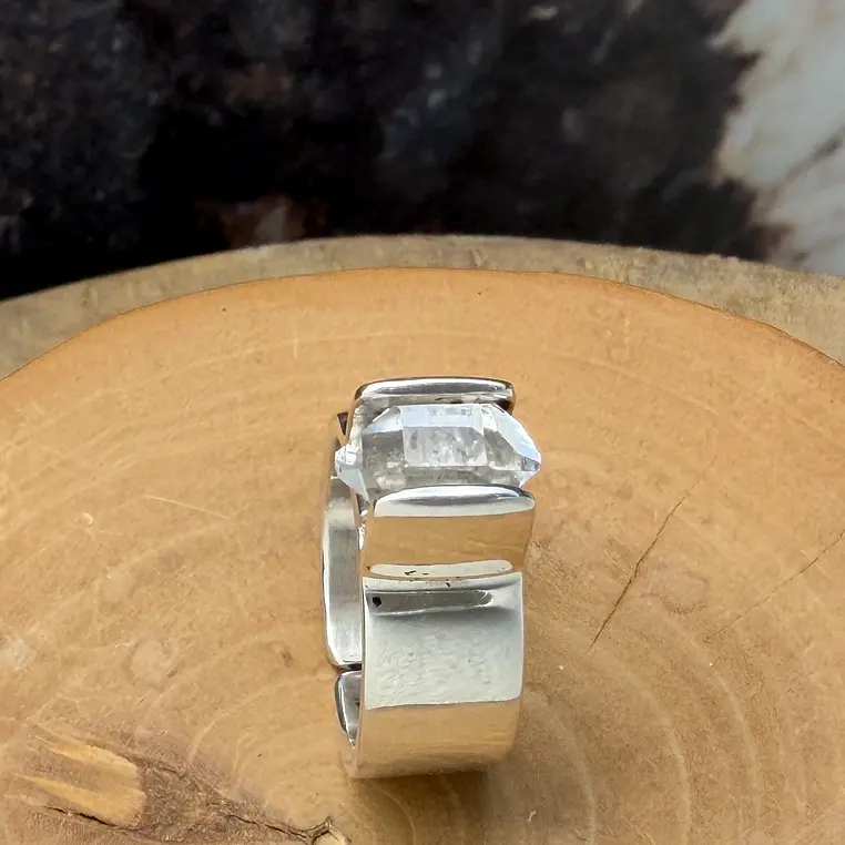 Anillo recto de plata 950 y Cuarzo Diamante Herkimer 1