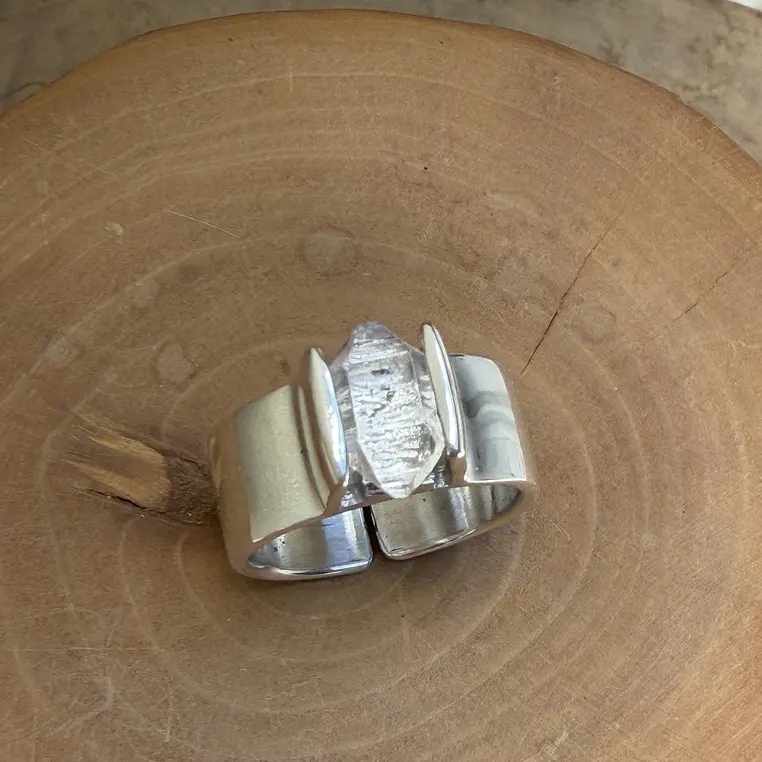 Anillo recto de plata 950 y Cuarzo Diamante Herkimer 2