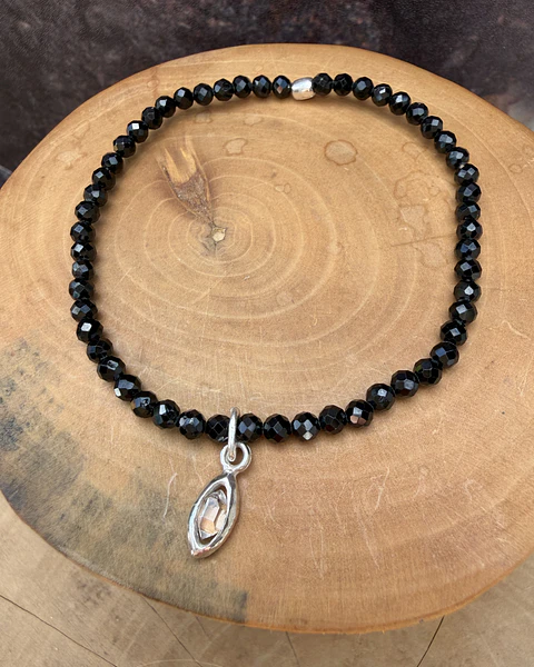 Pulsera elástica Mostacillas con Cuarzo Diamante Herkimer de 1cm de plata 950