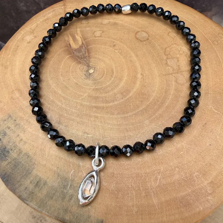 Pulsera elástica Mostacillas con Cuarzo Diamante Herkimer de 1cm de plata 950 1