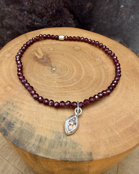 Pulsera elástica Mostacillas con Cuarzo Diamante Herkimer de 1cm de plata 950