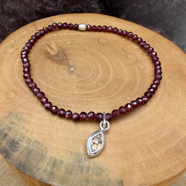 Pulsera elástica Mostacillas con Cuarzo Diamante Herkimer de 1cm de plata 950 2
