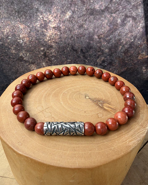 Pulsera elástica Tubo Grueso texturado de Plata 950 y  Piedras de 6mm