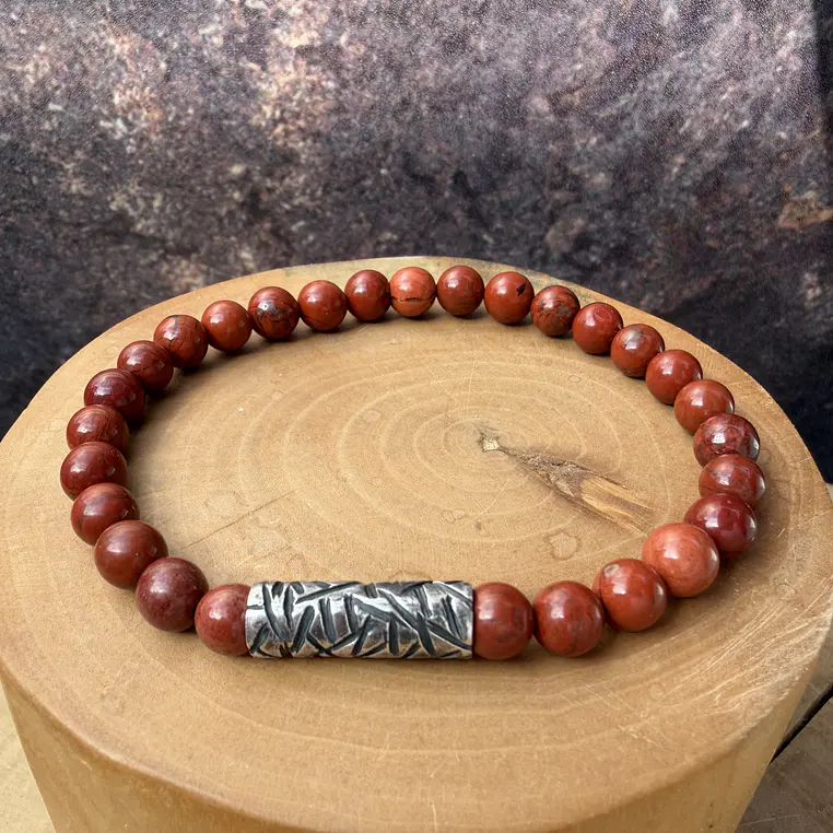 Pulsera elástica Tubo Grueso texturado de Plata 950 y  Piedras de 6mm 1