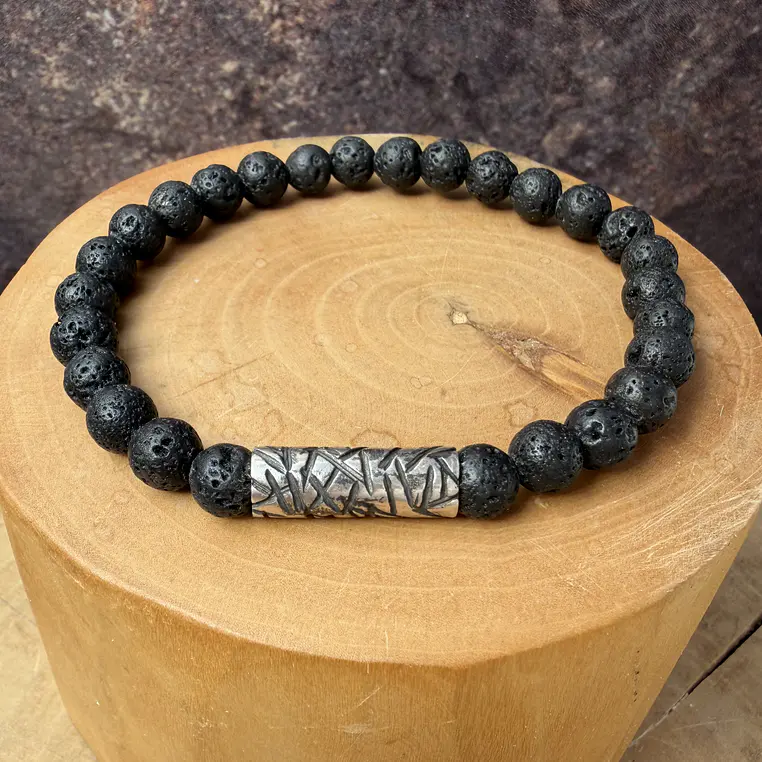 Pulsera elástica Tubo Grueso texturado de Plata 950 y  Piedras de 6mm 4