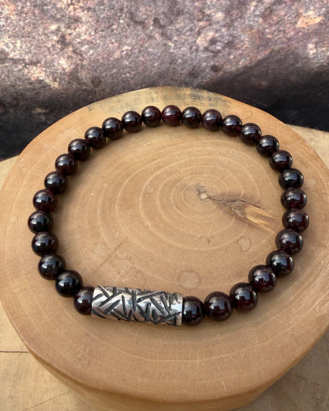 Pulsera elástica Tubo Grueso texturado de Plata 950 y  Piedras de 6mm