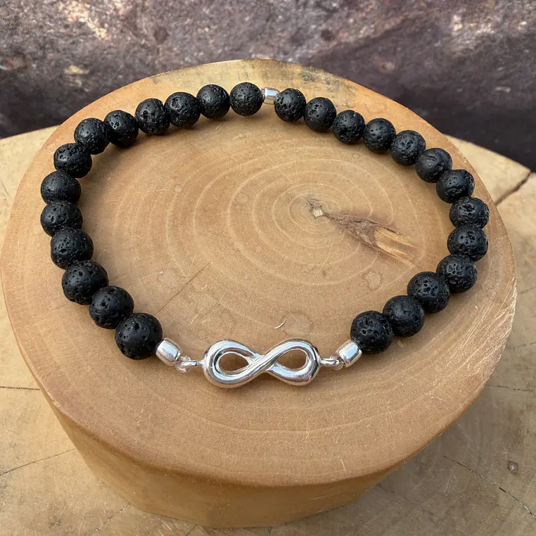 Pulsera elástica con infinito de plata 950 y piedras de 6mm 3