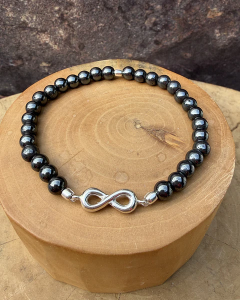 Pulsera elástica con infinito de plata 950 y piedras de 6mm