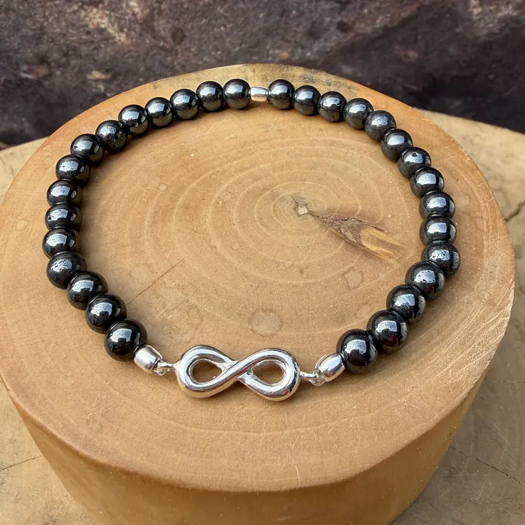 Pulsera elástica con infinito de plata 950 y piedras de 6mm 1