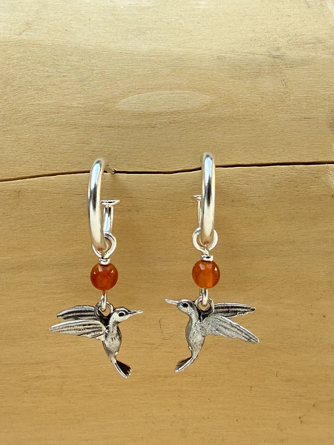 Aros argolla y Colibrí en volumen de plata 950 con piedras 
