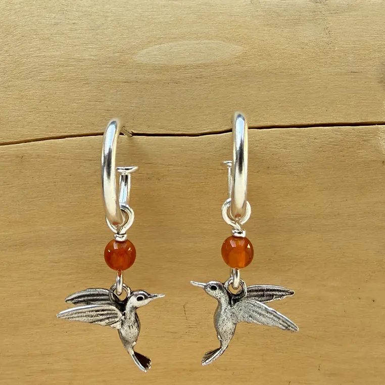 Aros argolla y Colibrí en volumen de plata 950 con piedras  2