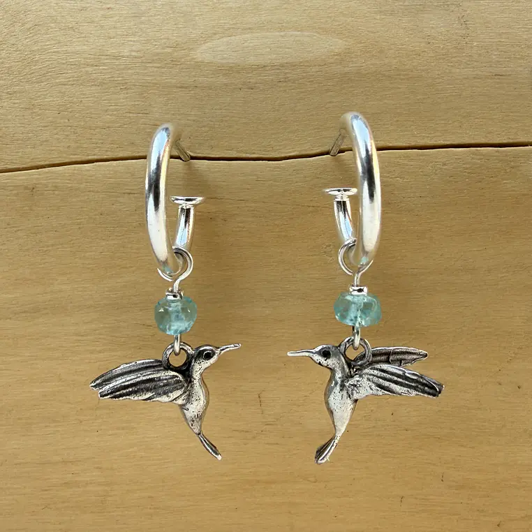 Aros argolla y Colibrí en volumen de plata 950 con piedras  3