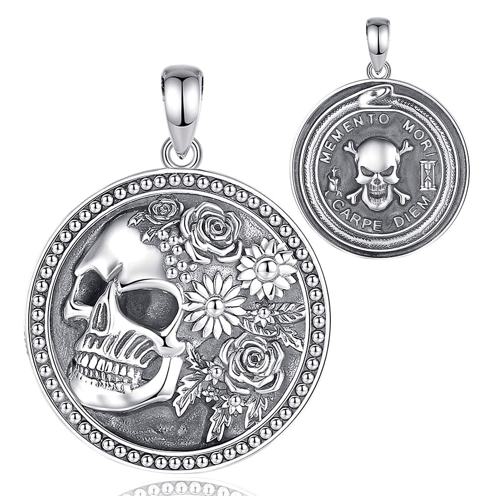 Colgante de santa muerte, memento mori en plata fina 925 1