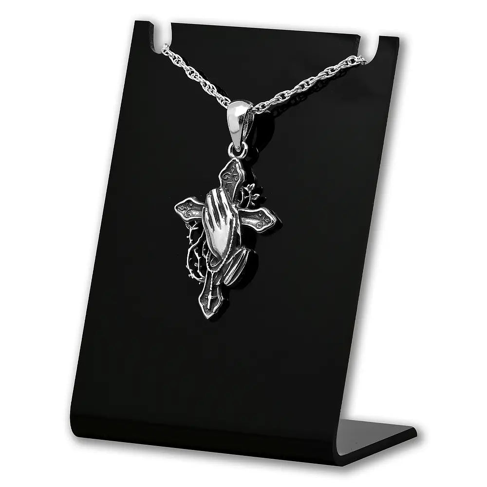 Colgante Cruz Cristiana Con Manos, en plata fina 925 2