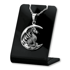 Colgante de dragón y luna en plata fina 925