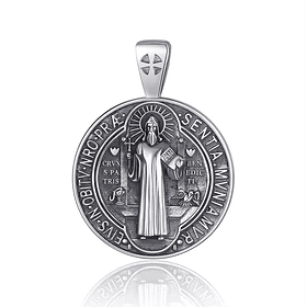 Colgante medalla de san Benito full definición en plata fina 925