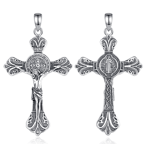 Colgante cruz de san benito en plata fina 925 con cadena