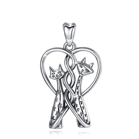 Colgante corazon gatos enamorados en plata fina 925