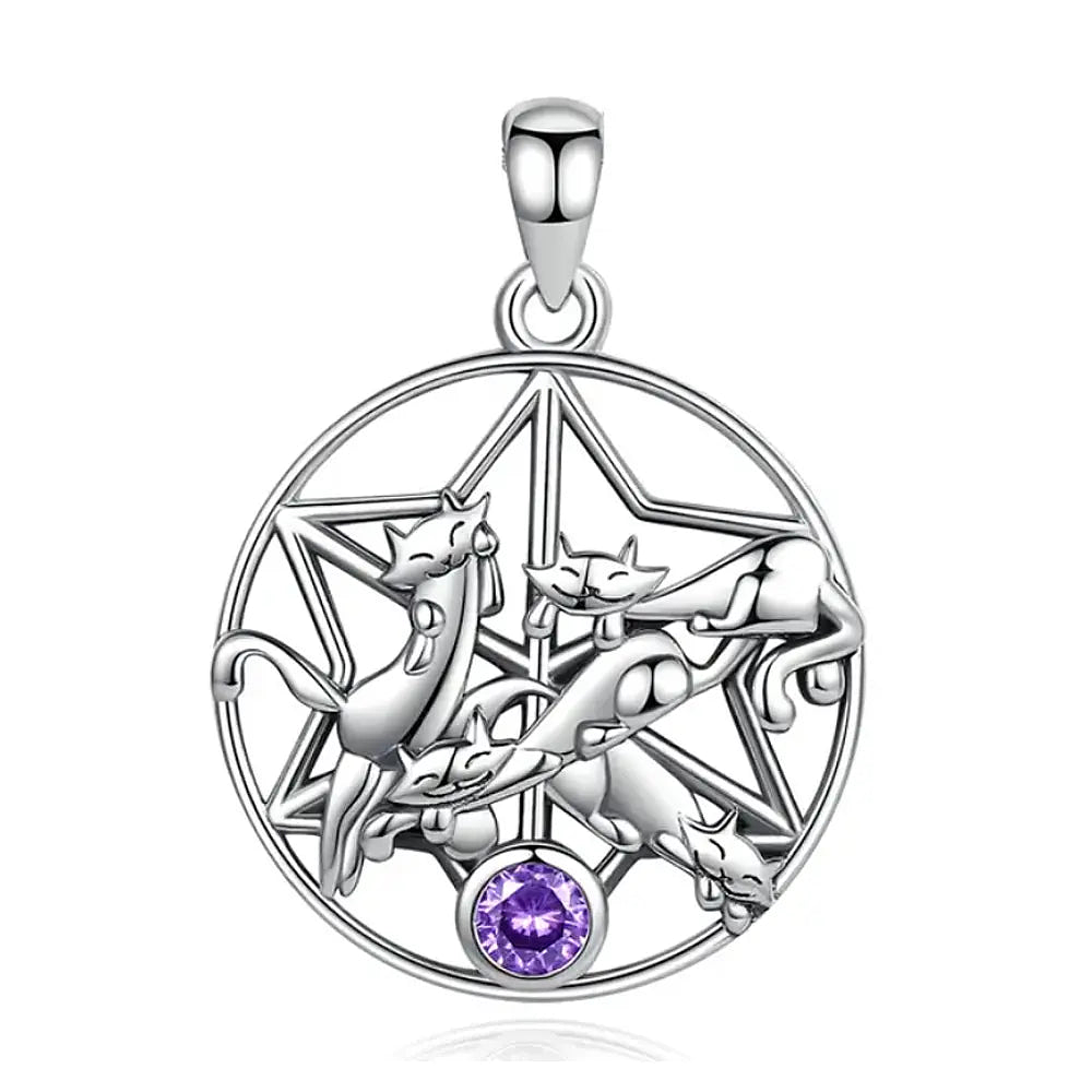 Colgante gato de la suerte con piedra amatista en plata fina 925 1
