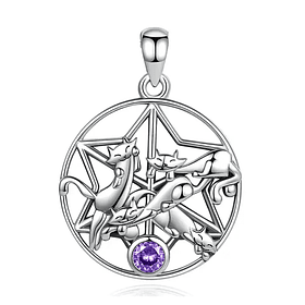 Colgante gato de la suerte con piedra amatista en plata fina 925