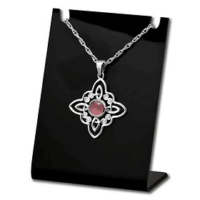 Colgante nudo de bruja con piedra cuarzo rosa en plata fina