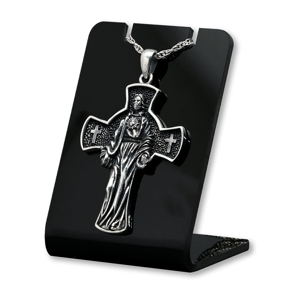 Colgante cruz sagrado corazon de Jesús en plata fina 925 1