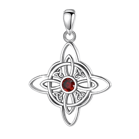 Colgante nudo de bruja con piedra granate en plata fina 925