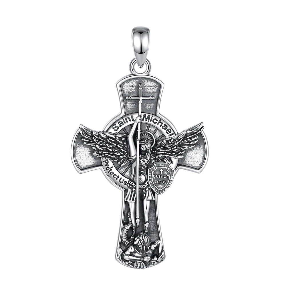 Colgante cruz arcángel san miguel full definición en plata fina 925 1