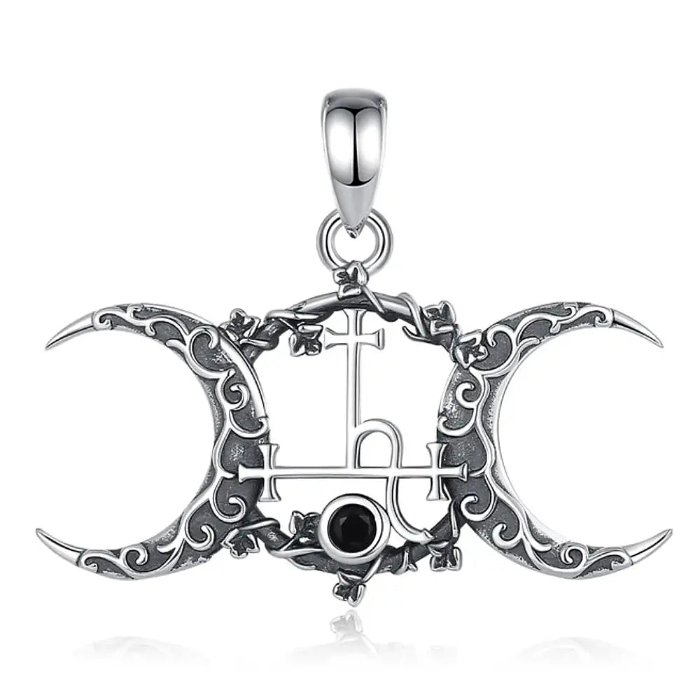 Colgante triple luna con Lilith en plata fina 925 1