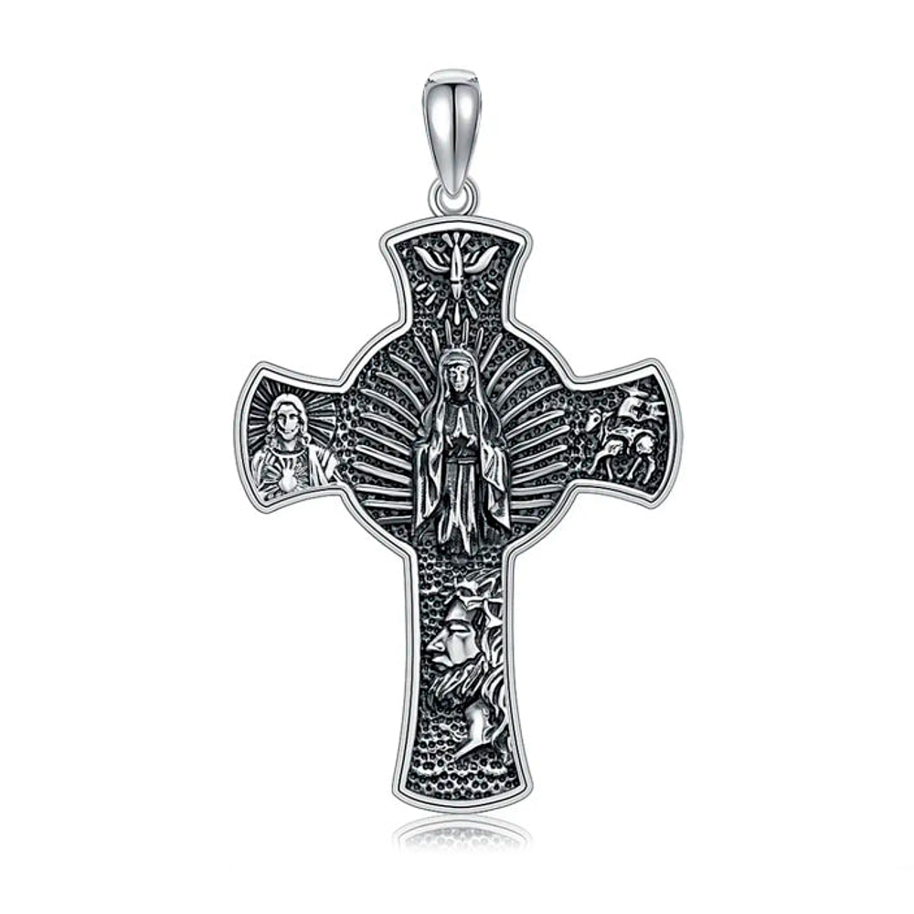 Colgante cruz de Jerusalén, cruz de cuatro vías en plata fina 925 1