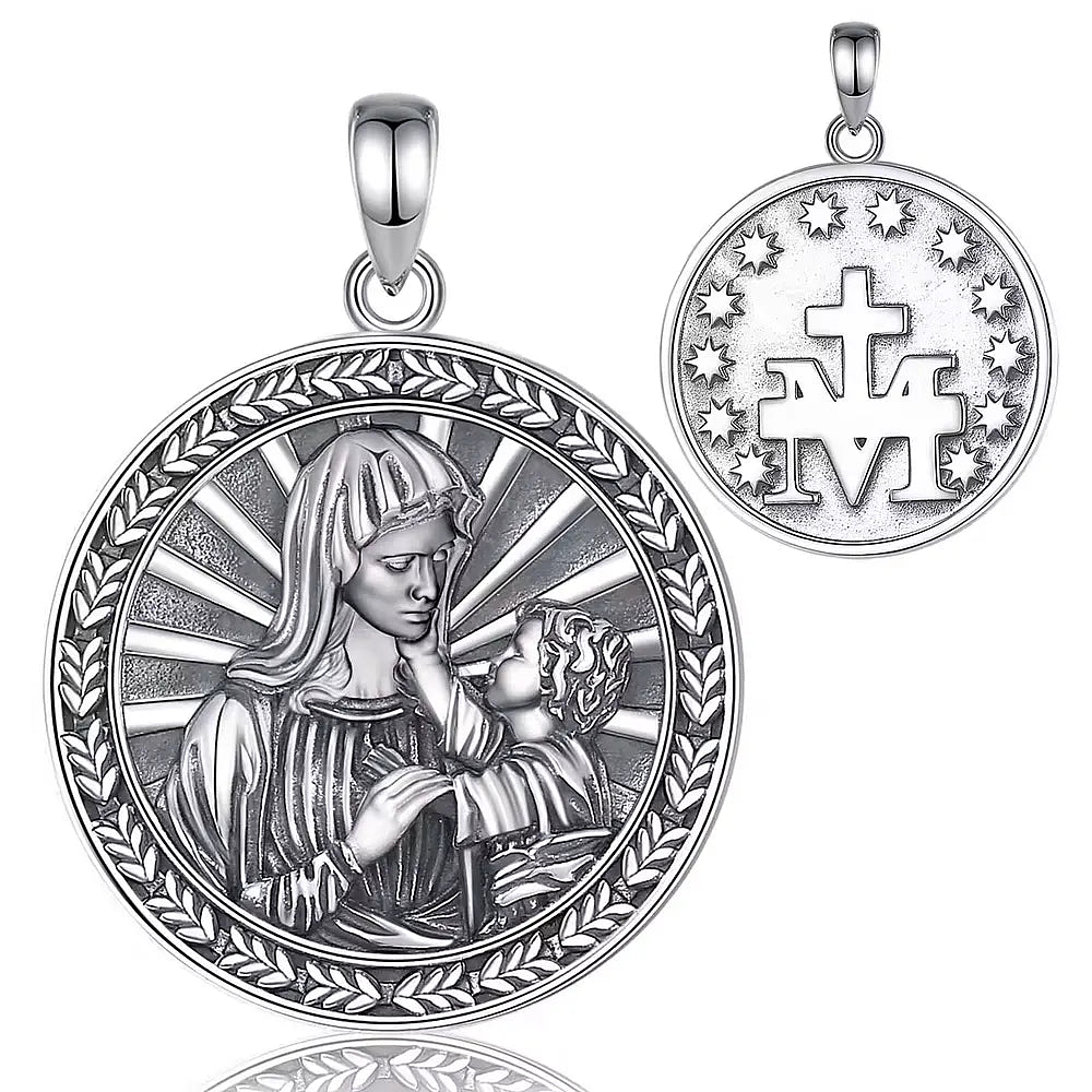 Colgante virgen maria con niño jesus en plata fina 925 1