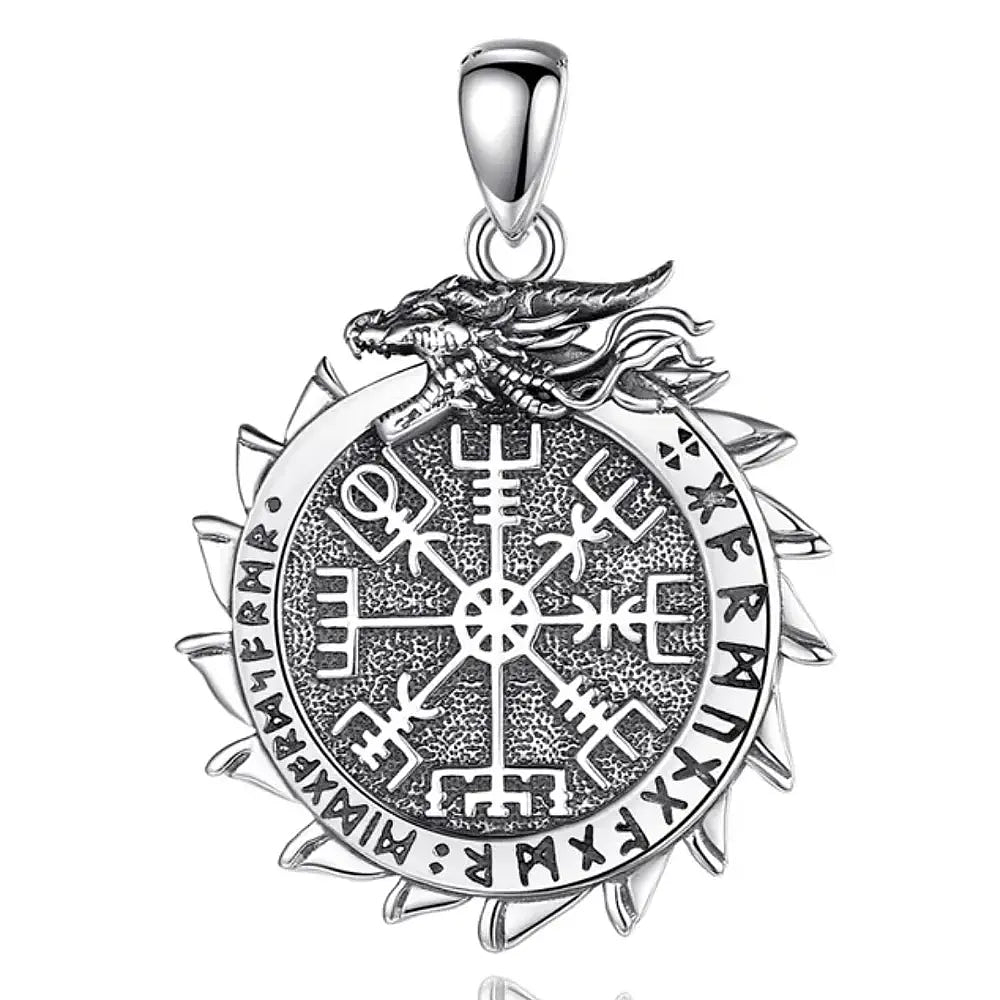 Colgante dragón vikingo con brújula vikinga en plata fina 925 1