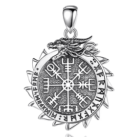 Colgante dragón vikingo con brújula vikinga en plata fina 925